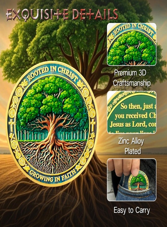 ASmileIndeep 10Pcs Tree of Life Faith Christian Challenge Coin - Rooted in Christ Coin Bible Verse Colossians 2:6-7 Jesus Religious Token - Faith Strength Good Luck Christian Inspirational Gift (B) - Image 3